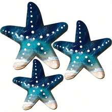 This 3pcs Wooden Starfish Wall Panel, Decorated With Ocean-Themed Blue And White Polka Dots, Is Suitable For Wall Decoration In Living Rooms, Bedrooms, Bathrooms, Kitchens, Gardens, Patios, And Farmhouses, Creating An Ocean-Themed Home Decor. - Multicolor - View 6