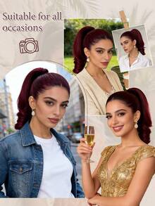 Extensiones de cabello sintético resistente al calor con diseño de pinza, de 10 pulgadas de largo y ondulado, de colores variados, adecuado para fiestas y uso diario de mujeres - Color caoba - Ver 7
