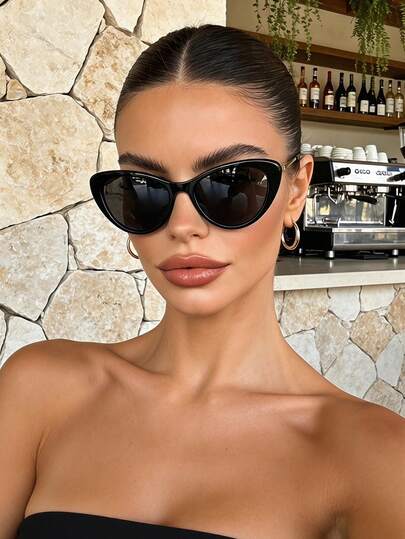 Vintage Cat Eye Frame Black Fashion Fashion Glasses For Women, Metal Elegant Design For Outdoor Travel Beach Vacation Casual Daily Wear, Summer UV Protection