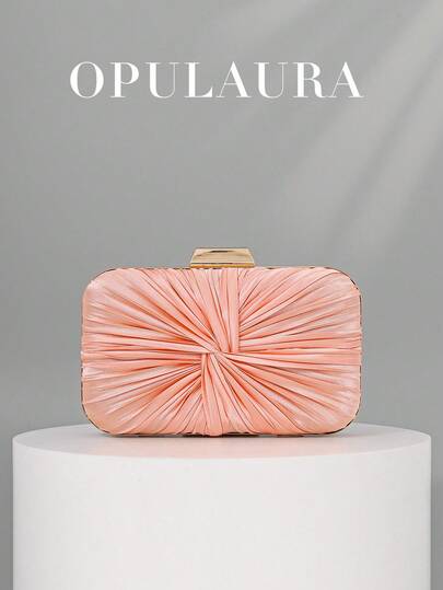 OpulAura 复古优雅缎面手拿包，褶皱扭结设计，时尚晚礼服包，魅力精致的正式派对手提包，奢华盒式小包，适合派对/婚礼/正式晚宴等场合，配有链条肩带，可肩背或斜挎。