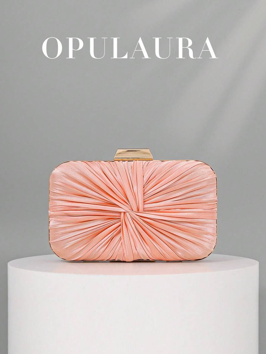 OpulAura 复古优雅缎面手拿包,褶皱扭结设计,时尚晚礼服包,魅力精致的正式派对手提包,奢华盒式小包,适合派对/婚礼/正式晚宴等场合,配有链条肩带,可肩背或斜挎。 - 橘色 - 查看 1