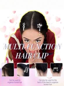 10pcs Women's Star-Shaped Hair Clips, Silver Metal Y2K Style, 7 Different Designs, Non-Slip Thick & Thin Hair - Silver - View 5