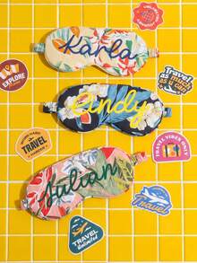 Takeoak 3pcs Personalized Hawaiian Name Eye Mask Set With Storage Bag And Stickers, Customizable Single Letter Sleep Mask, Cute Travel Accessory, Soft Eye Mask Suitable For Travel, Sleep, SPA, Pajama Party, Bachelorette Party, Bridal Shower, Etc. - Multicolor - View 4