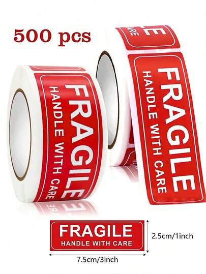 500 piezas/150 piezas/Rollo Etiquetas adhesivas de advertencia "Frágil, Manejar con cuidado", etiquetas adhesivas permanentes de 1 x 3 pulgadas, esenciales para viajes, adecuadas para envío, empaque, manualidades, información de marca clara