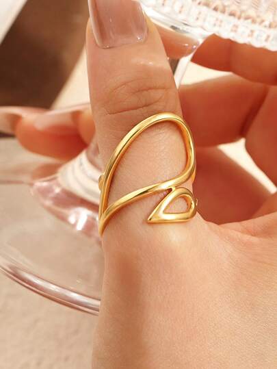 1pc Stainless Steel Golden Water Drop Open Ring, Minimalist Versatile, Suitable For Women's Daily Decoration Or Gift