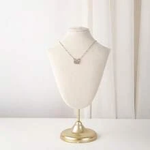 1件复古超细纤维V领胸模，金属铝合金T型杆首饰展示架，逼真颈部模型，适用于项链、耳环、吊坠，桌面首饰收纳架，婚礼/情人节礼物，家居装饰 - 彩色 - 查看 2