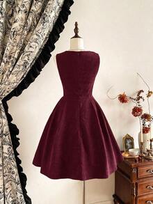 Vestido elegante vintage de mujer con bolsillos, de pana con bordado floral y botones, ropa casual para vacaciones, otoño, ropa de otoño para mujer, atuendos de otoño para mujer, vestidos de otoño para mujer, vestido de invierno para mujer, ropa de invierno para mujer, ropa de Navidad para mujer, atuendo de Navidad para mujer, vestido de fiesta de Navidad, vestido marrón, vestidos elegantes para mujer, vestido elegante para mujer - Burdeos - Ver 7