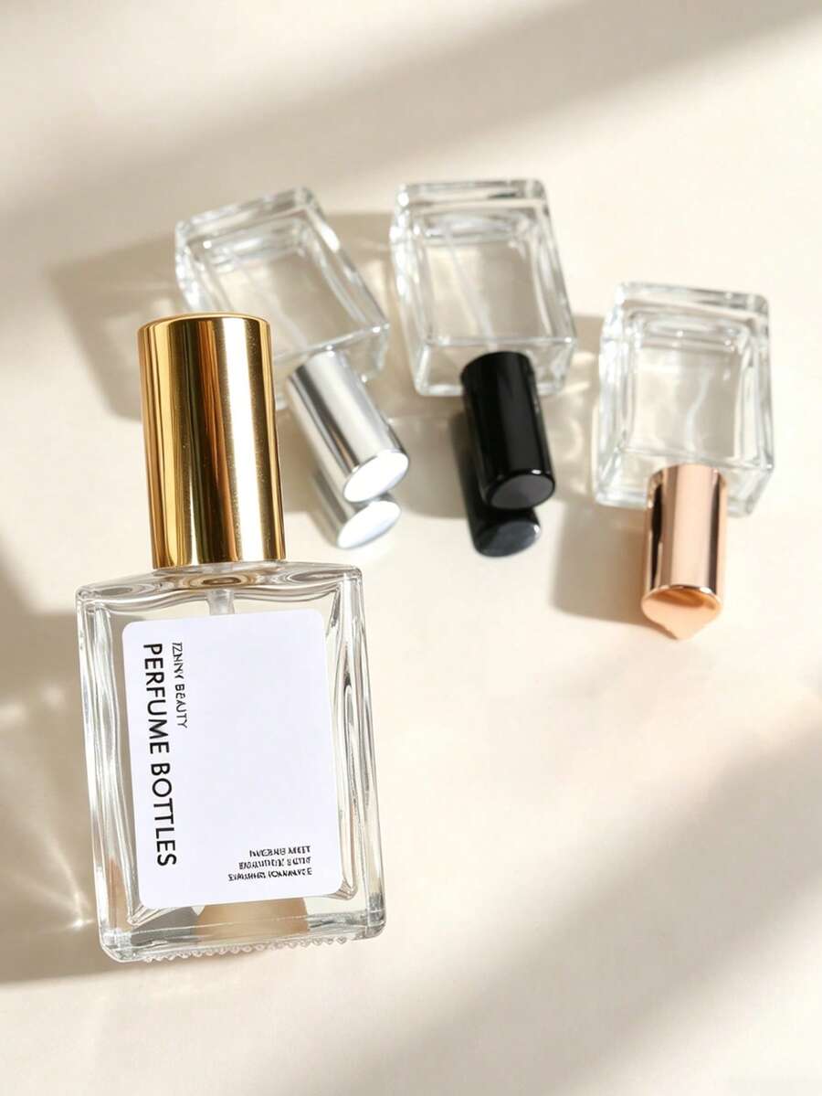 15ml/0.5oz Luxury Thick Transparent Square Glass Refillable Perfume Spray Bottle, Fine Mist Atomization Non-Clogging Leak-Proof Seal Travel Cosmetic Container, Portable Mini Handbag Perfume Decanting, Suitable For Air Travel & Cruise, 4 Metal Cap Colors (Rose Gold/Gold/Silver/Black) And Free 3-In-1 Filling Tool (Funnel+Dropper+Straw), Ideal Vanity Decor Gift For Men & Women Fragrance Lovers - Multicolor - View 1