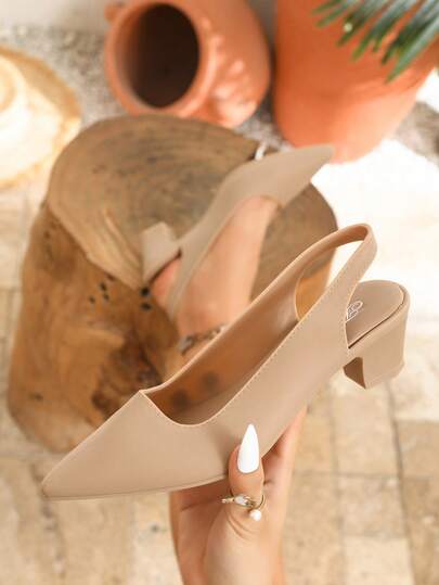 Zapatos de tacón alto minimalistas de talla grande para mujer, ideales para la primavera/verano. Sandalias de tacón grueso con puntera puntiaguda, correa y bajo empeine, elegantes y perfectas para vacaciones.