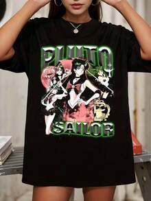 Pluto S-SailorS M-MoonS Vintage 90s Bootleg T-Shirt Retro Anime Graphic Tee - Black - View 6
