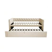 Upholstered Bed, Extendable Sofa Bed 90*200 Cm With Slatted Frame, Multifunctional Bed/Guest Bed, Skin-Friendly Velvet Fabric - Beige - View 12