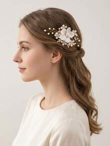 3pcs Elegant Pearl Flower Hair Clips With Rhinestones, Bridal Bridesmaid Hair Accessories For Wedding, Party - Gold - View 10