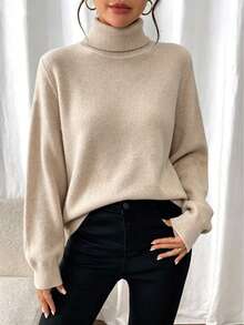 BEMMY Women's Winter T-Shirts, Long-Sleeved High-Neck T-Shirt, Extra Thick With Fleece Lining, Versatile And Warm Top - 卡其色 - 查看 4