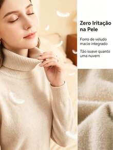 BEMMY Women's Winter T-Shirts, Long-Sleeved High-Neck T-Shirt, Extra Thick With Fleece Lining, Versatile And Warm Top - 卡其色 - 查看 11