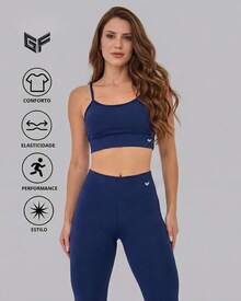 Premium Women's Fitness Set - Padded Top + Gym Leggings - Women's Gym Set - Padded Top + Premium Fabric Leggings - Women's Sports Set - Padded Top + High Quality Leggings - 藏蓝色 - 查看 2