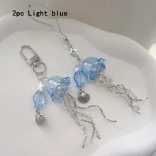 1 件梦幻水母透明海洋动物金属曲线浪漫手机绳钥匙扣吊坠，适用于耳机盒、包、手机、钥匙礼品纪念品汽车配件包魅力学院可爱哥特 Y2k - 彩色 - 查看 7