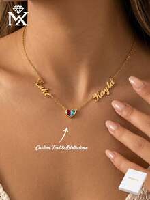 2pcs Personalized Infinity Name Necklace, 18K Gold Plated Double Name Heart Necklace, Customized Gift, Baby Shower, Christmas Gift For Her - Multicolor - View 3