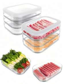 1/2/3/4 Layers Transparent Food Storage Containers Set, PP Material Refrigerator Organizer Boxes, Stackable Kitchen Airtight Meal Prep Containers For Steak, Cooked Meat, Cheese, Cereal Etc., With Lids Space Saving - Multicolor - View 3