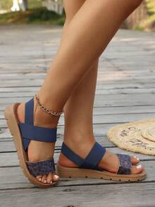 Women's Daily Commute & Beach Vacation Open Toe Sandals, Leopard Print Decor Design, Thick Sole With Polka Dot Textured Insole - Blue - View 2