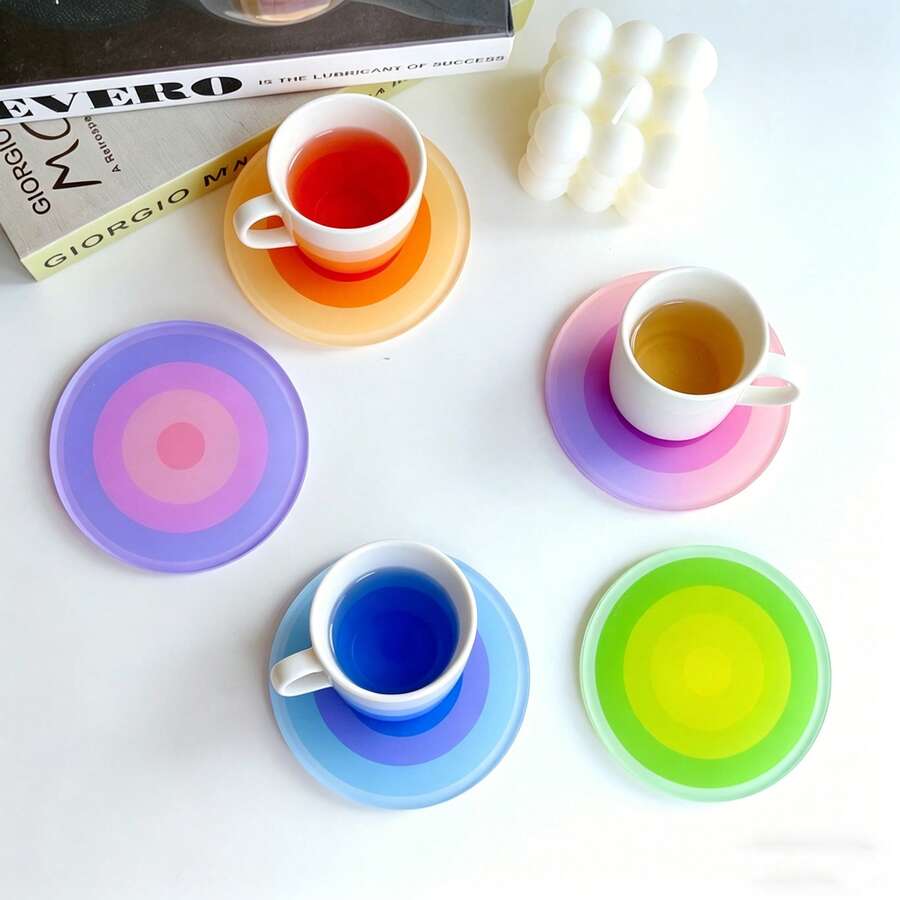 1/5Pcs, Rainbow Gradient Acrylic Coasters, Thickened, Heat-Resistant, Non-Slip, Translucent, Easy Clean, Reusable, For Drinks, Pastel Aesthetic, Perfect Gift, For Dining Table, Kitchen, Housewarming, Birthday, Mother's Day, Graduation, Home Decor - Rainbow Coasters - View 1