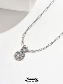 1 pieza Collar de acero inoxidable con estilo océano de moda para mujer, collar con colgante de estrella de mar redonda, joyería femenina para decoración diaria - collar - Ver 5