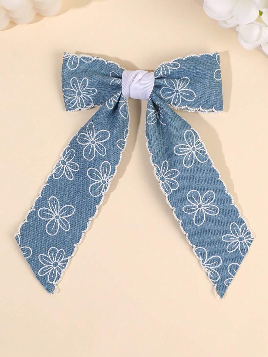 1 chiếc nơ cài tóc màu xanh nhạt cho nữ, nơ vải hình hoa dễ thương, kẹp cá sấu có đuôi, kẹp tóc nơ thanh lịch, viền trắng, phụ kiện tóc cho nữ, thích hợp cho lễ hội, tiệc tùng. - Màu xanh nhạt - Xem 1