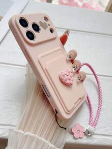 1个可爱粉色卡包手机壳，带3D编织爱心和编织挂绳，防震、防滑、防刮，兼容苹果系列国际版，适合作为生日、节日和母亲节礼物。 - 粉色 - 查看 1