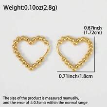 1 Đôi bông tai vòng hình trái tim bằng thép không gỉ mạ vàng 18K đính ngọc trai, trang sức thanh lịch, đa năng dành cho nữ giới, thích hợp đeo hàng ngày. - Vàng - Xem 3