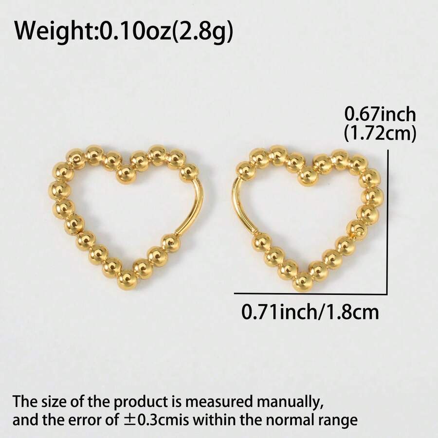 1 Đôi bông tai vòng hình trái tim bằng thép không gỉ mạ vàng 18K đính ngọc trai, trang sức thanh lịch, đa năng dành cho nữ giới, thích hợp đeo hàng ngày. - Vàng - Xem 1