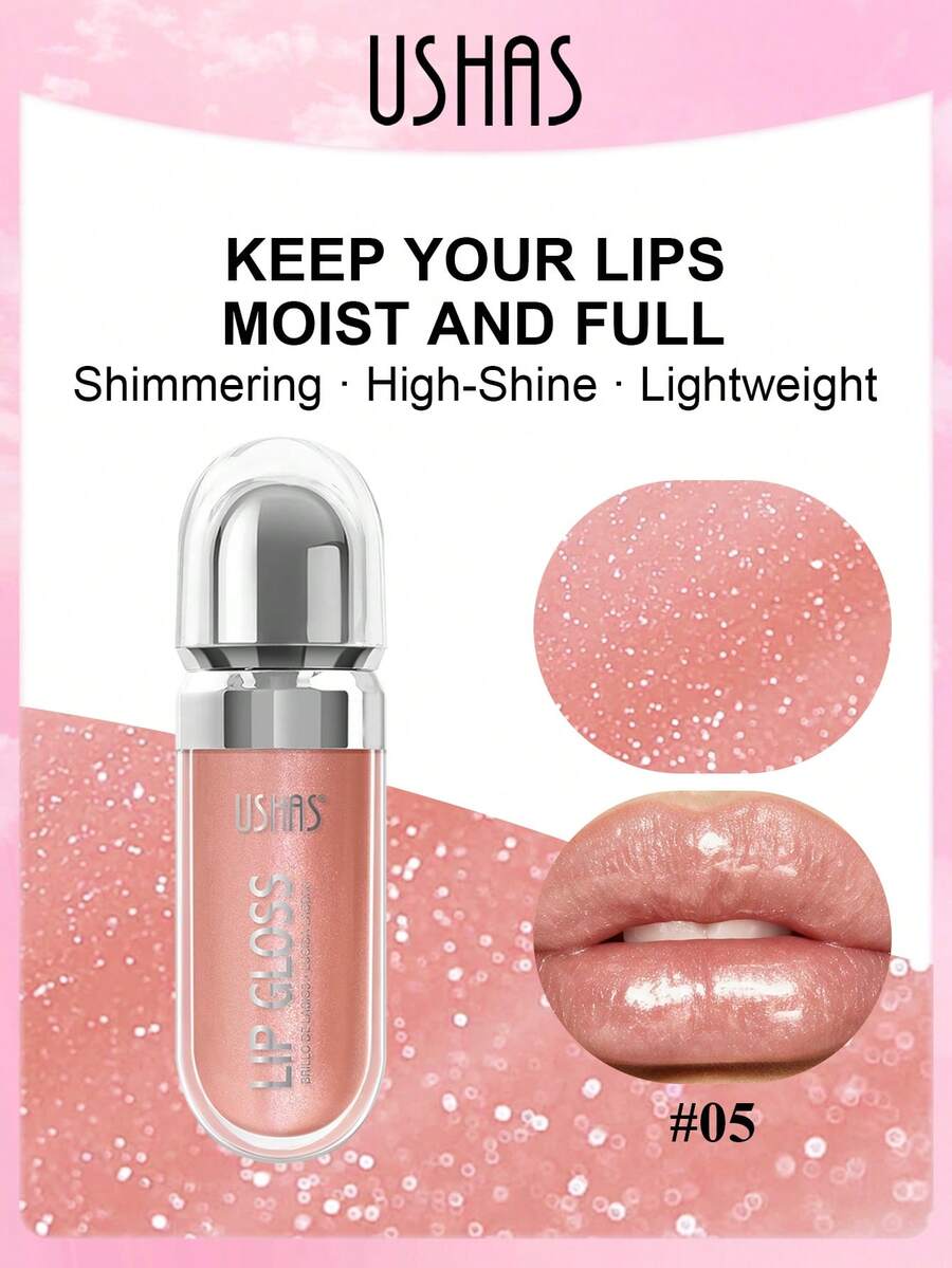 USHAS Shimmer Pearl Lip Gloss, Glossy Hydrating, Long Lasting Color, Non Sticky Plump Lip Makeup, Pearlescent Glow Liquid Lip Gloss, Ultra Shiny Finish, Perfect For Daily, Party, Festival Makeup
