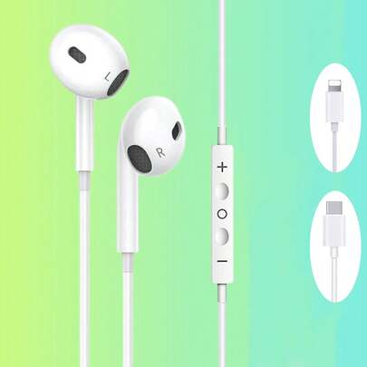 Wired In-Ear Headphones With Inline Control, Compatible With IPhone/Lightning/Type-C Interfaces, USB-C Wired Earphones With Built-In Controls For Music, Calls And Volume, Suitable For IPhone 17/16/15/14/13/12/11/XR/XS/X/8/7/SE/Pro/Pro Max