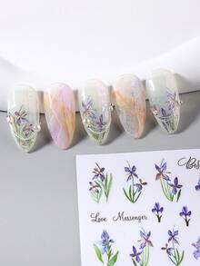 2片/套花朵美甲贴纸，鸢尾花瓣和蝴蝶图案滑动式美甲装饰，适合春夏DIY美甲 - 彩色 - 查看 5
