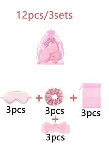 12件套/4件套水疗主题派对用品 - 包括3个/1个粉色发带、3个/1个眼罩、3个/1个发圈和3个/1个欧根纱袋。非常适合水疗主题派对、生日派对、女士睡衣派对、新娘送礼会、团队答谢派对和婚礼回礼。 - 均碼 - 查看 7