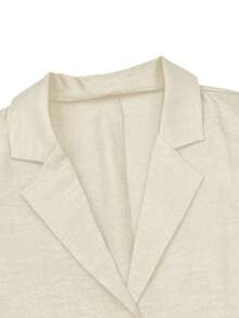 2026 Cotton-Linen Unlined Single-Layer Women's Summer Elegant And Minimalist Single-Breasted Button-Down Jacket And Cropped Straight-Leg Pants Two - 杏色 - 查看 4
