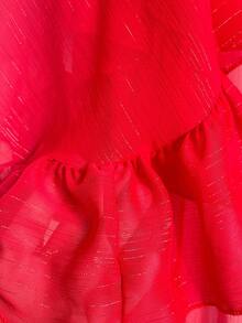 1pc Minimalist Solid Color Designed Silver Wire Round Neck Ruffled Shawl, Women's Summer Fashion Versatile Chiffon Asymmetrical Pullover Sunscreen Breathable Lightweight Shawl, Multifunctional For Travel And Sun Protection,Beach Towel,Holiday - Red - View 5