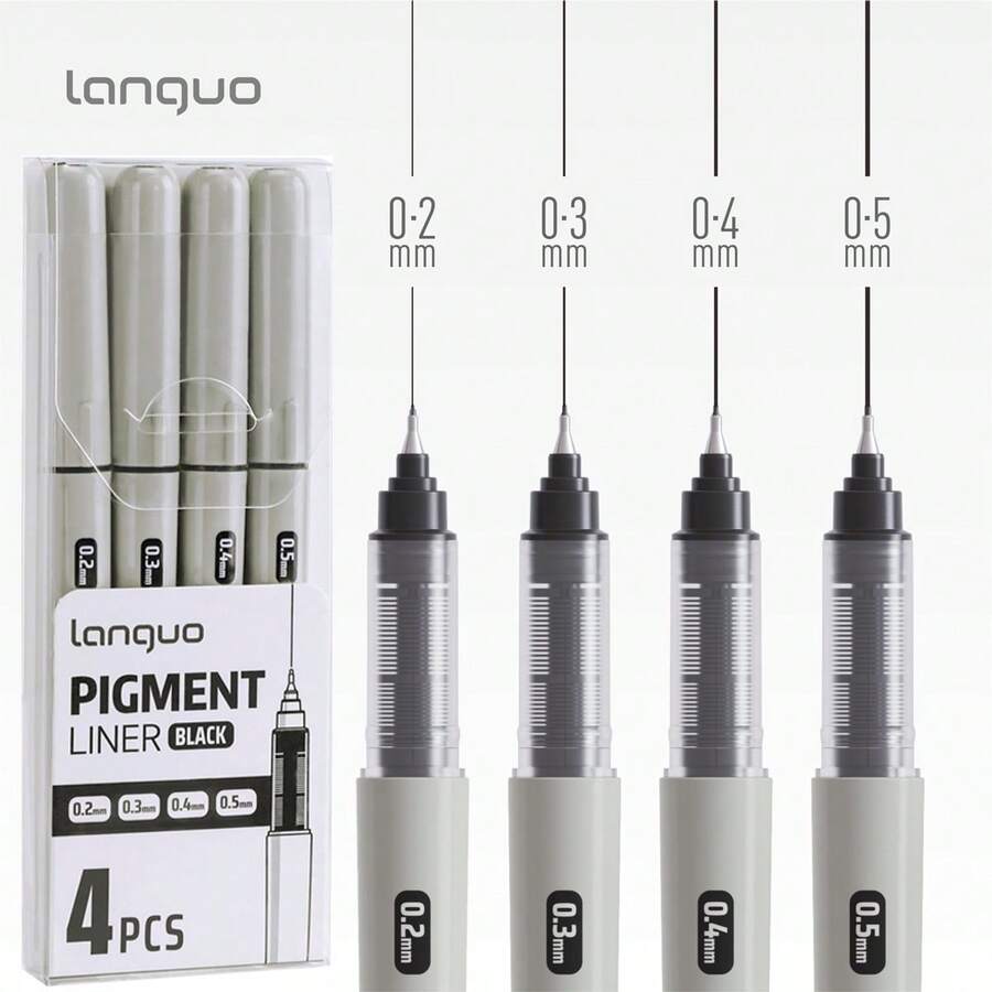 4支黑色0.2mm/0.3mm/0.4mm/0.5mm细头马克笔,适用于钥匙标记、绘画、思维导图、图表、子弹笔记、服装DIY、设计制图和注释。 - 彩色 - 查看 1