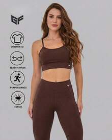 Women's Gym Set Top With Padded Bra + Gym Leggings For Training/Gym Premium Fabric - Virginia Set - Kopi Coklat - View 2