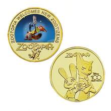 Disney Zootopia Cartoon Animal-Themed Gold-Plated Commemorative Coins, Color-Printed Embossed Metal Collectible Medals, Exquisite Hobby Souvenirs And Desktop Display Accessories, Leisure Collectibles, Suitable For Holiday Gifts, Parties And Zootopia Enthusiasts. - A - View 12