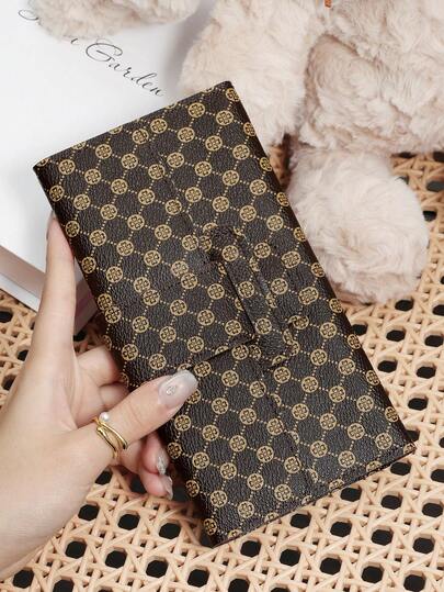 Ví dài cổ điển có họa tiết monogram dành cho nữ, ví cầm tay bằng da họa tiết hoa retro với khe đựng thẻ và ngăn khóa kéo, ví đựng điện thoại dung lượng lớn tiện dụng hàng ngày, đi mua sắm, du lịch, quà tặng cho phái nữ.