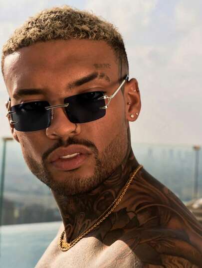 1 par de gafas cuadradas sin marco de metal para hombres, minimalistas, elegantes, de lujo, con estilo retro clásico, adecuadas para cafeterías, librerías y exploración