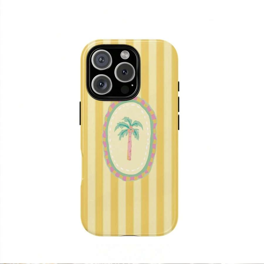 Ốp lưng điện thoại hình bầu dục in hình cây cọ sọc vàng cho iPhone 16 Pro Max, 15, 14, ốp lưng 2 trong 1 chắc chắn và bóng bẩy. - Nhiều màu - Xem 1