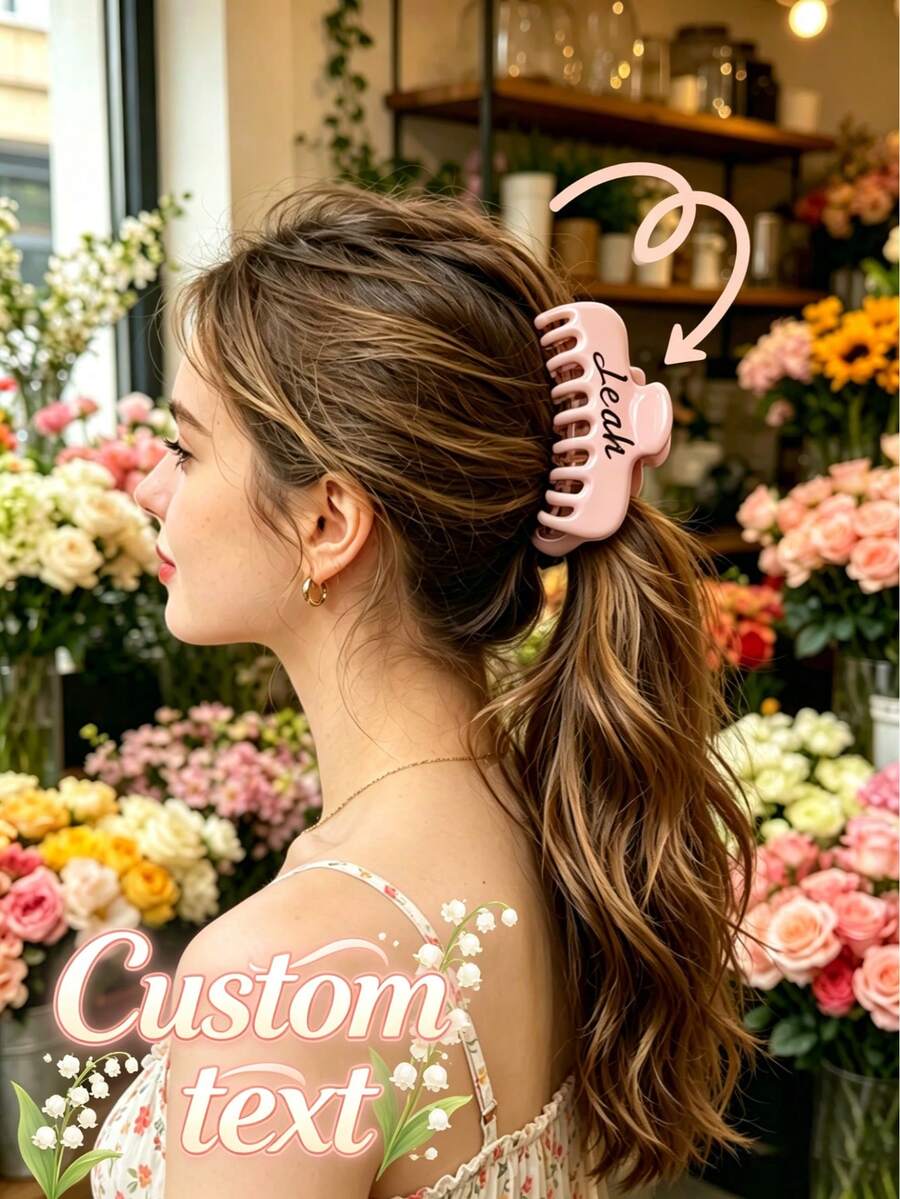 1pc Customizable Cream-Colored Hair Clip - Personalized Engraved Side Hair Clip, You Can Customize Name Or Inspirational Text, Minimalist Cream Texture, Durable Metal Spring, Perfect Daily Hair Accessory, Unique Birthday And Graduation Gift For Girls, Teens And Girl - one-size - View 1