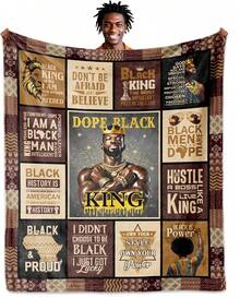 African American Black Gifts For Men, Afro  Blanket, African Gifts For Man Encouragement Inspirational Dad Husband Fathers Day Valentines Birthday Christmas Juneteenth, Suitable As Birthday Anniversary Valentine's Day Thanksgiving Christmas Halloween Mother's Day Father's Day Wedding New Year Travel Holiday Camp Gift For Boyfriend Girlfriend Father Family Mother Lover Daughter Son Grandfather Grandmother Friend Classmate Teacher Partner Yourself, All-Season Breathable Lightweight Warm Blanket, Durable Machine-Washable Blanket, Perfect For Daily Use In Home, Office, Indoor & Outdoor Scenes, Ideal For Sofa, Bed, Bedroom, Living Room.Portable For Office Naps, Work Breaks, Camping, Travel, Beach Picnics & Car Rides - 彩色 - 查看 1