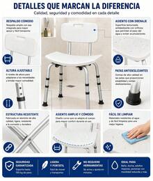 Shower Chair With Backrest, Armless, For Fast Drainage With Glides FOR ADULTS WITH PROBLEMS: Mobility, Post-Operative Care, Posture - View 4