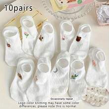 10 đôi tất nữ in hình hoạt hình dễ thương, tất cổ thấp chống trơn trượt, kiểu dáng thường ngày với họa tiết động vật và hoa lá. - Nhiều màu - Xem 8