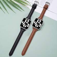 FEIZLINDAO 1件裝細款PU皮革手錶錶帶，相容 38mm 40mm 41mm 42mm 44mm 45mm 49mm，柔軟高級替換錶帶，適用 Ultra SE 及 Series 11/10/9/8/7/6/5/4/3/2/1 配件 - 米色 - 查看 10