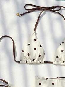 Bộ bikini 3 món dành cho nữ, họa tiết chấm bi nâu vàng, thích hợp cho các hoạt động ngoài trời, tập thể dục, mặc hàng ngày, phong cách Y2K, kỳ nghỉ, lễ hội âm nhạc, bãi biển mùa hè. - màu trắng nhạt - Xem 7