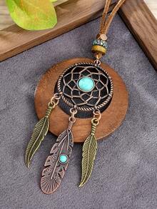 TopHanqi Dây chuyền dài phong cách Bohemian cổ điển, mặt dây chuyền hình lông vũ và đá ngọc lam, dây chuyền phong cách miền Tây cho kỳ nghỉ, phụ kiện dây chuyền áo len đa năng dành cho nữ. - Nhiều màu - Xem 10