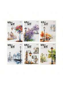 (6 Assorted Designs) 1 Pack Of 15pcs Vintage Aesthetic Lamp Post Stickers, Creative Decorative Scrapbooking Stickers, DIY Craft Materials, Holiday Gifts, Personalized Scrapbook School Supplies Scrapbook Supplies - Streetlights at the Street Corner - View 10