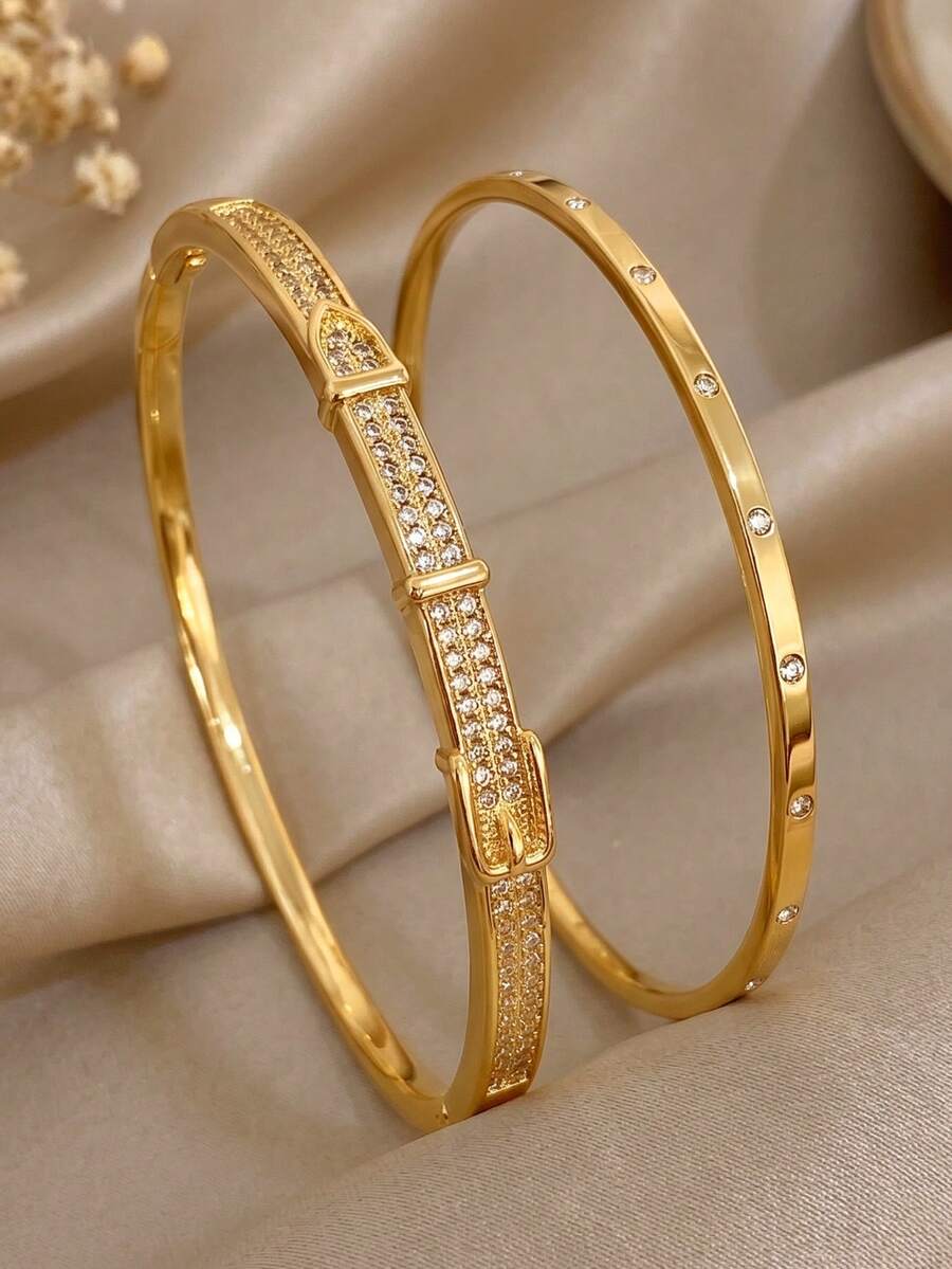1件18K镀金不锈钢镶钻腰带式金手镯，女童手镯，不锈钢饰品，镀金饰品，适合日常佩戴，海滩，夏季饰品，母亲节礼物，复活节礼物，生日礼物，波西米亚风饰品 - 彩色 - 查看 1